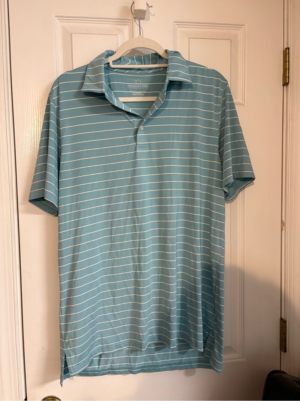 Southern Tide Blue and White Striped Polo